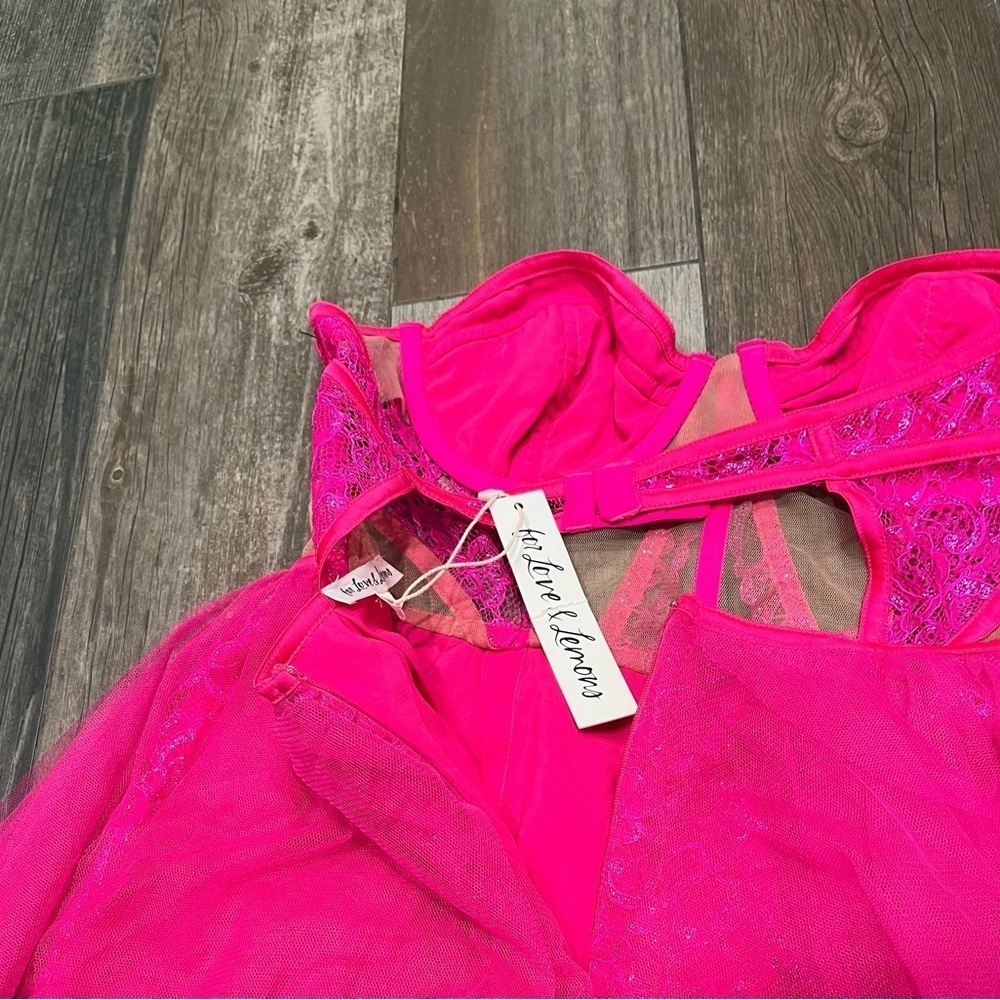 NWT For Love & Lemons Rosario Hot Pink Bustier Mini Tulle Dress Large dolls kill - Picture 11 of 13